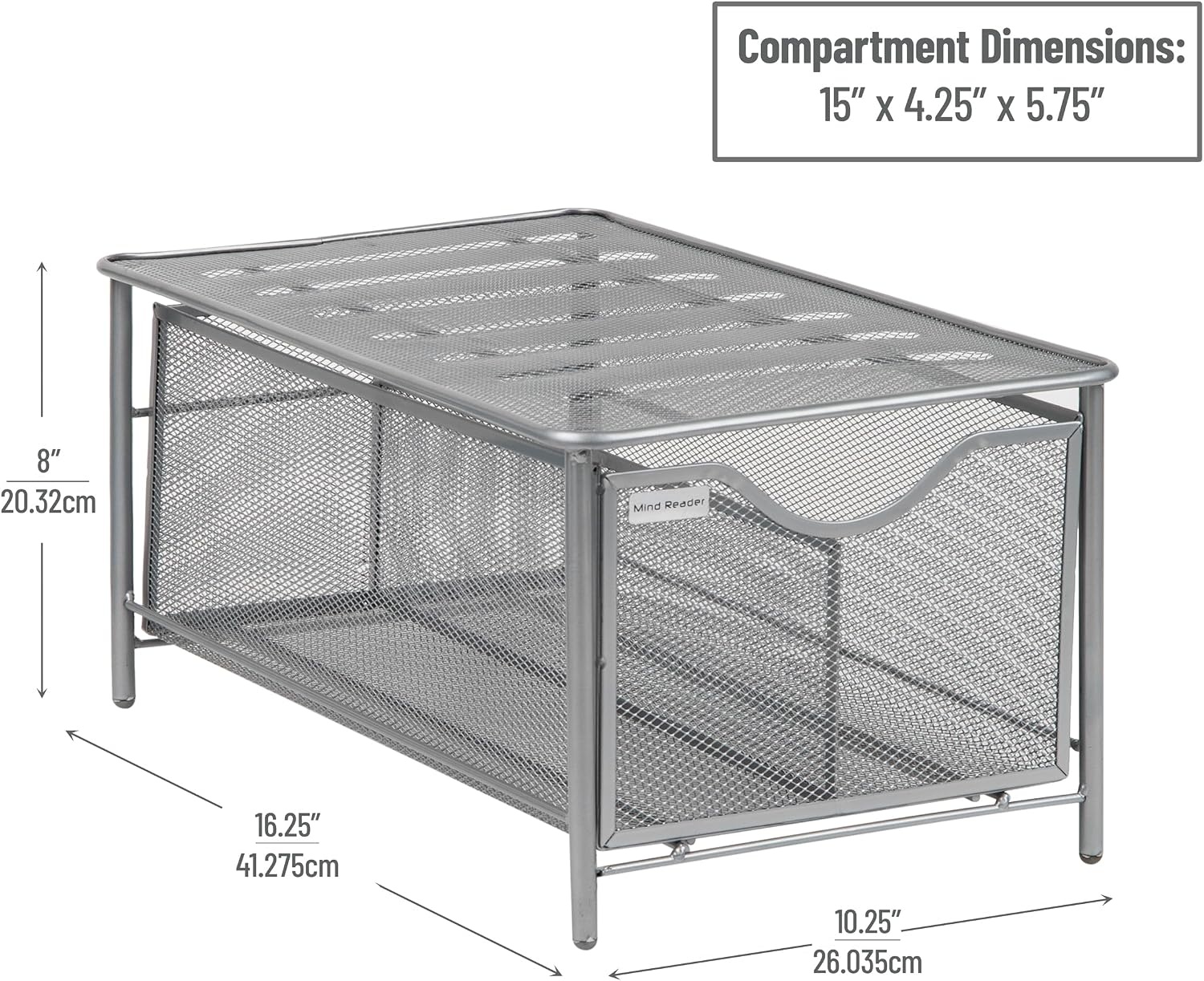 image:imageMind Reader Accessory Organizer Supply Storage Makeup Crafts Office Kitchen Metal Mesh 1025L x 1625W x 8H BlackSilver