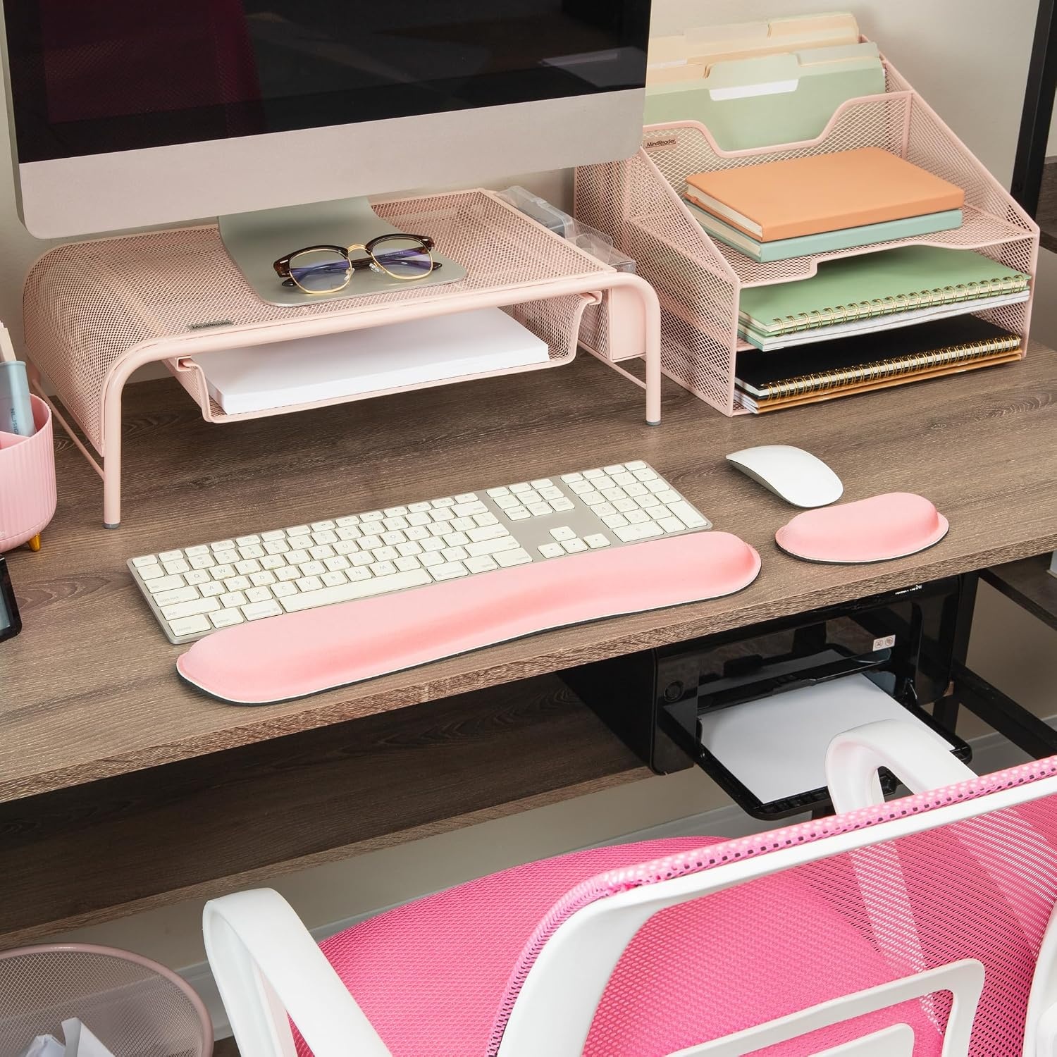 image:imageMind Reader Ergonomic Wrist Rest Set Keyboard and Mouse Support with Memory Foam NonSlip Base Office and Gaming PinkSingle Pink