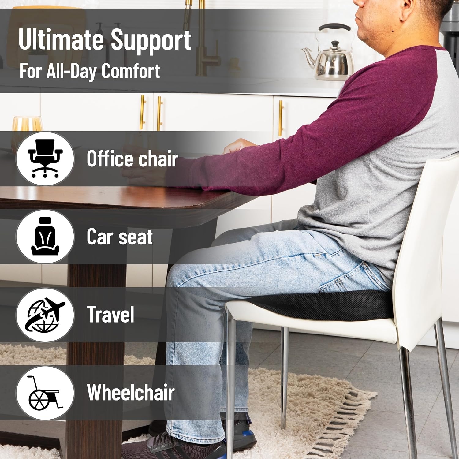 image:imageMind Reader Memory Foam Seat Cushion with AirCloud Technology Tailbone Cutout for Sciatica amp Coccyx Relief NonSlip Office Chair Cushion PinkBlack