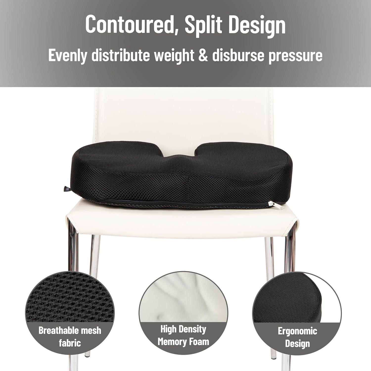 image:imageMind Reader Memory Foam Seat Cushion with AirCloud Technology Tailbone Cutout for Sciatica amp Coccyx Relief NonSlip Office Chair Cushion PinkBlack