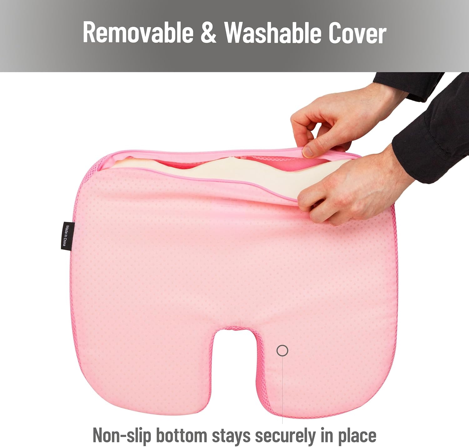 image:imageMind Reader Memory Foam Seat Cushion with AirCloud Technology Tailbone Cutout for Sciatica amp Coccyx Relief NonSlip Office Chair Cushion PinkPink