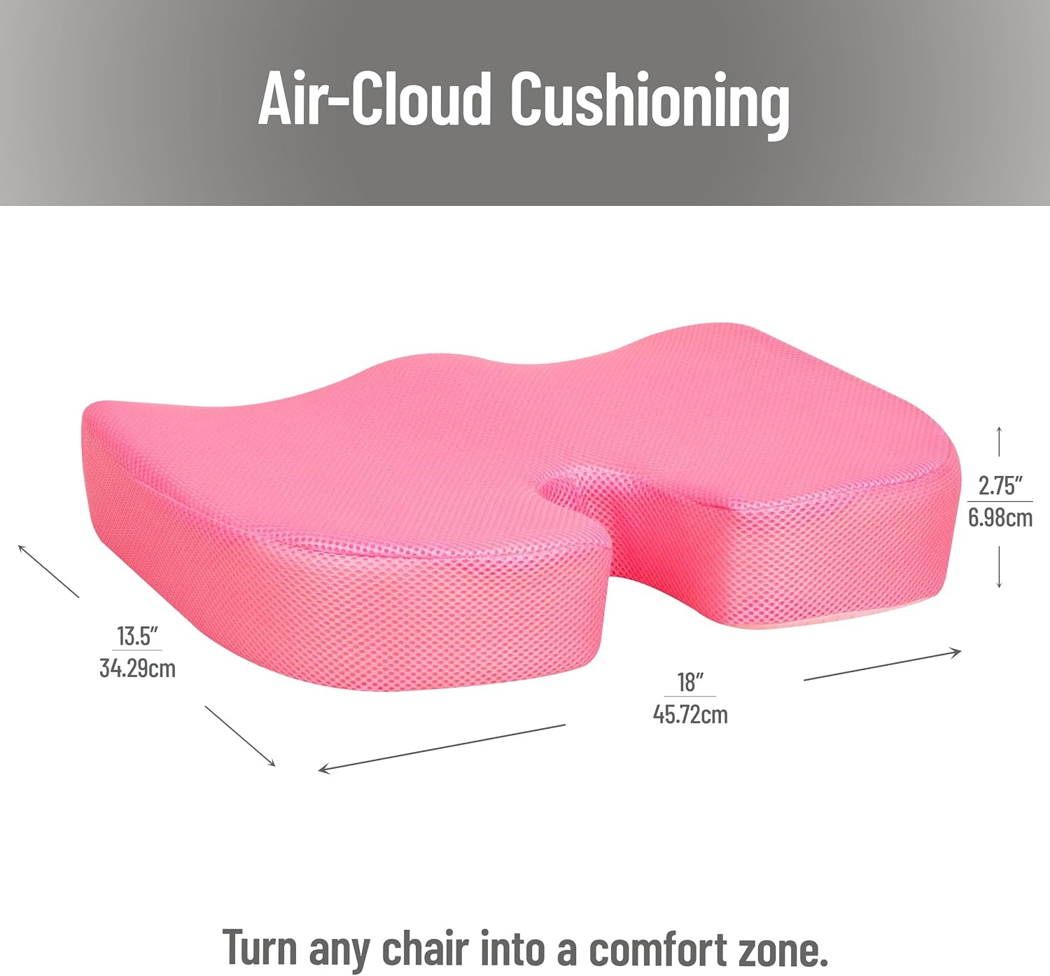 image:imageMind Reader Memory Foam Seat Cushion with AirCloud Technology Tailbone Cutout for Sciatica amp Coccyx Relief NonSlip Office Chair Cushion PinkPink