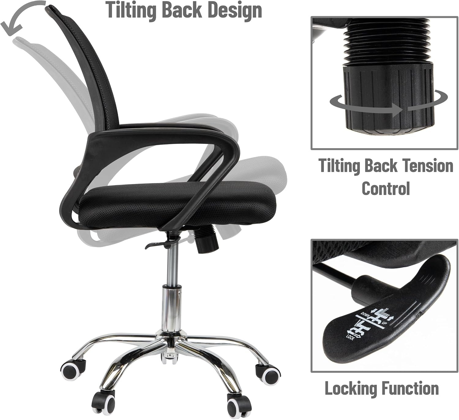 image:imageMind Reader Office Chair with Wheels Pink Height Adjustable Mesh Desk Chair Armrests Lumbar SupportBlack