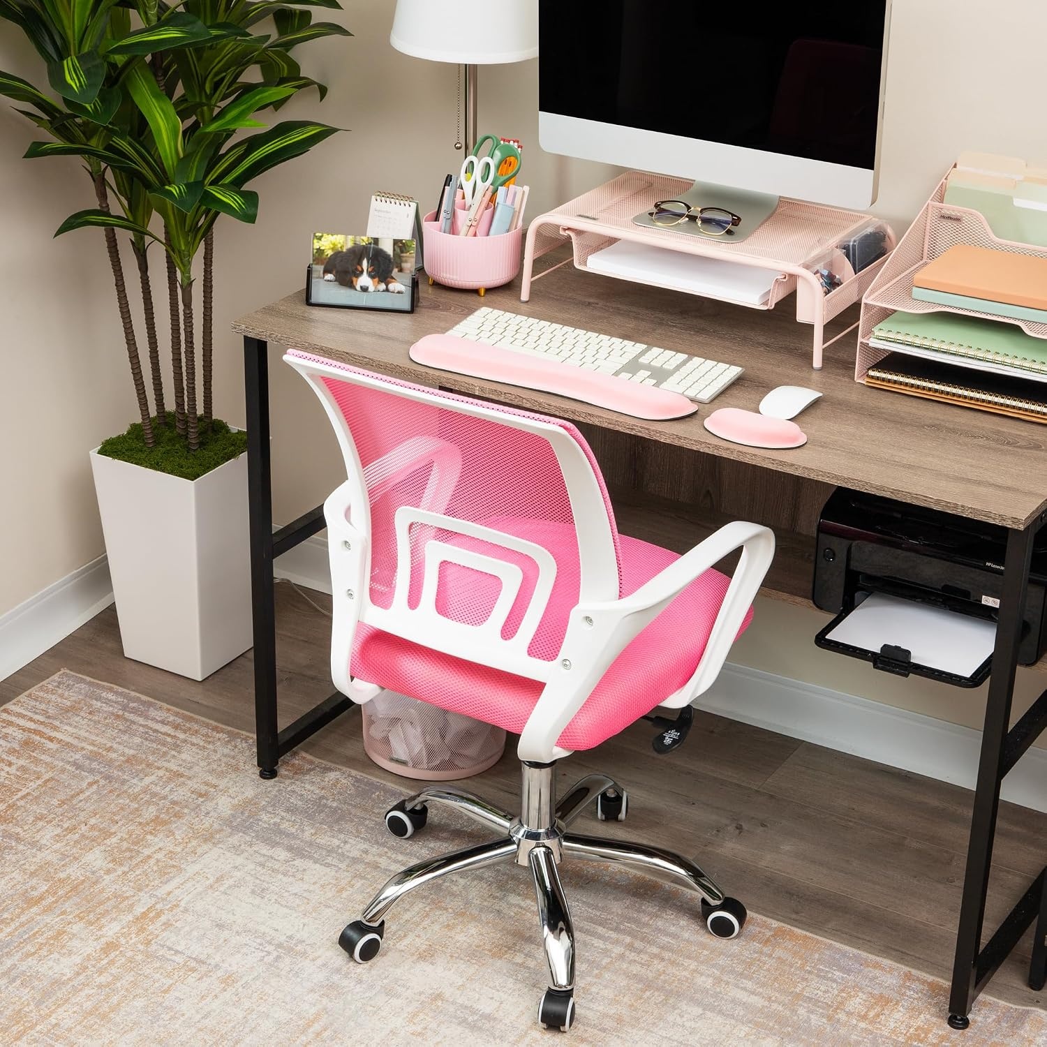 image:imageMind Reader Office Chair with Wheels Pink Height Adjustable Mesh Desk Chair Armrests Lumbar SupportPink