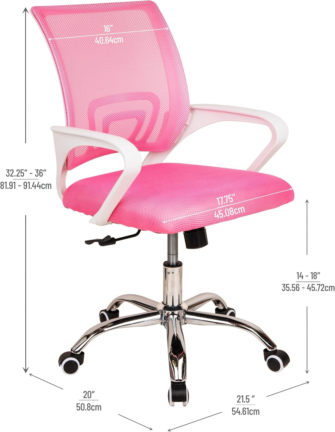 image:imageMind Reader Office Chair with Wheels Pink Height Adjustable Mesh Desk Chair Armrests Lumbar SupportPink