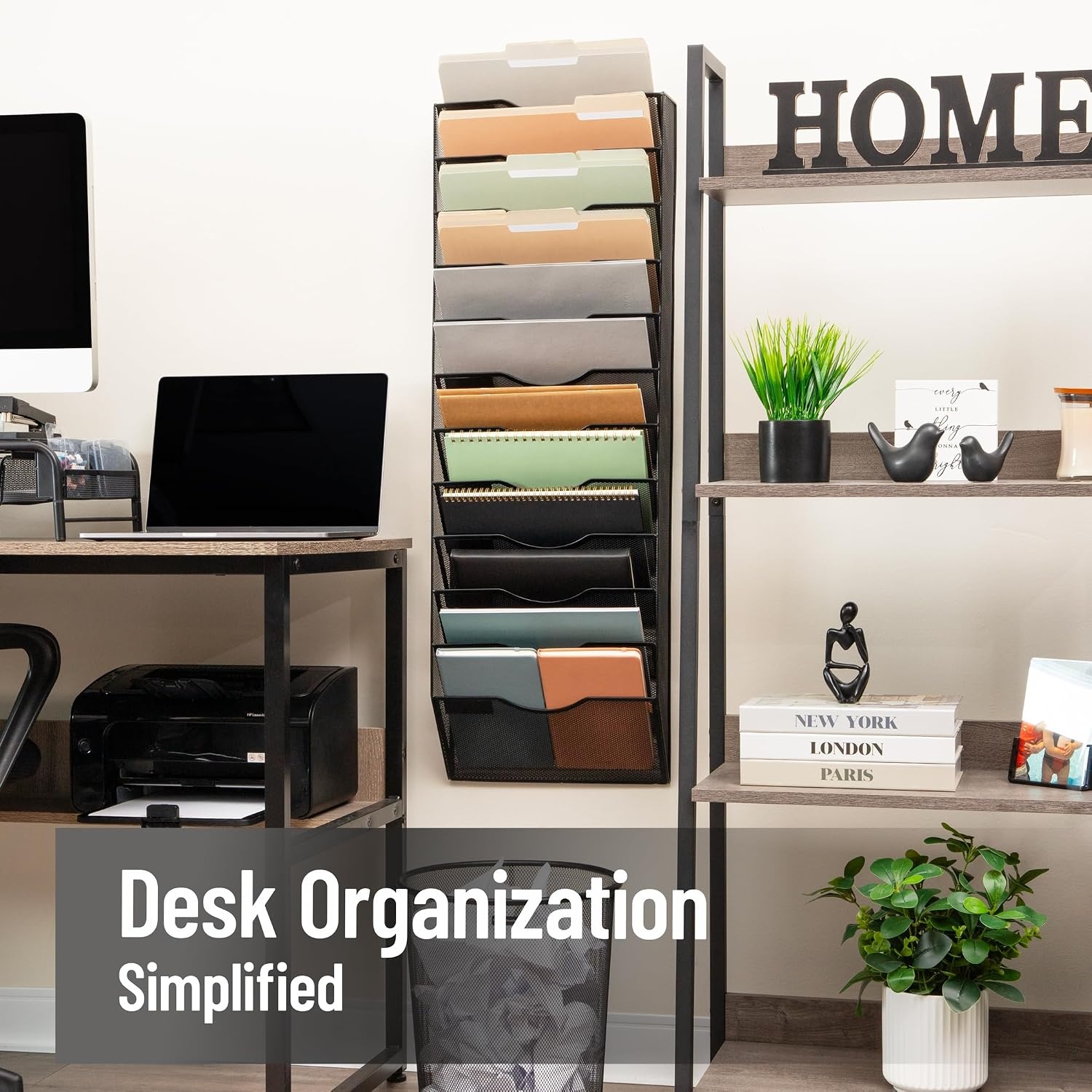 image:imageMind Reader Wall Mounted File Organizer 12 Tier Wire Mesh Document Holder with Metal Label Plates for Documents Folders and Magazines Black