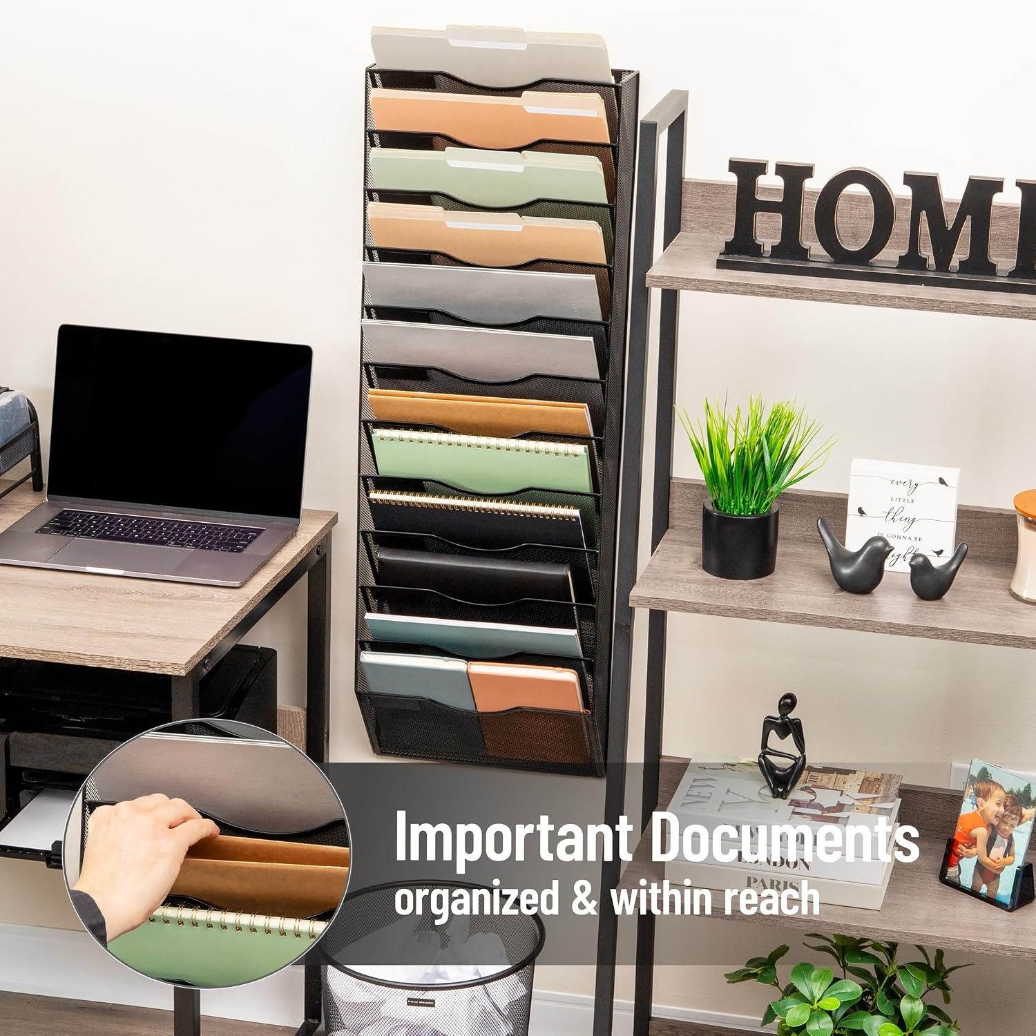 image:imageMind Reader Wall Mounted File Organizer 12 Tier Wire Mesh Document Holder with Metal Label Plates for Documents Folders and Magazines Black
