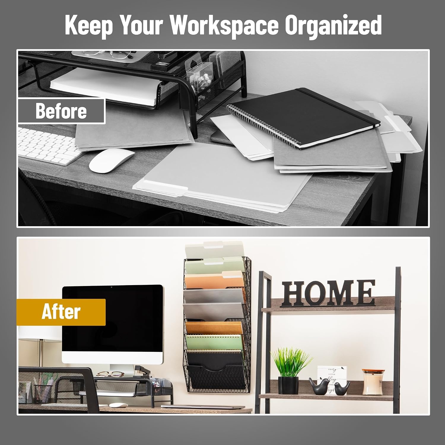 image:imageMind Reader Wall Mounted File Organizer Black 8 TierBlack Wire