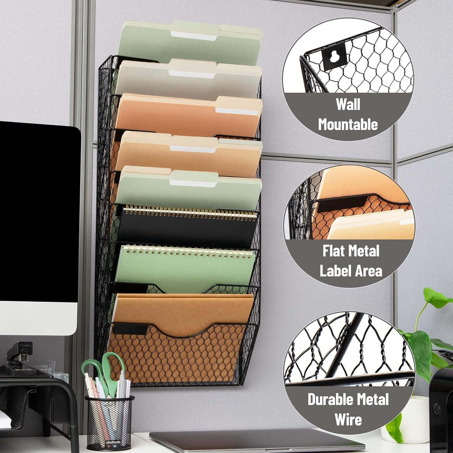 image:imageMind Reader Wall Mounted File Organizer Black 8 TierBlack Wire