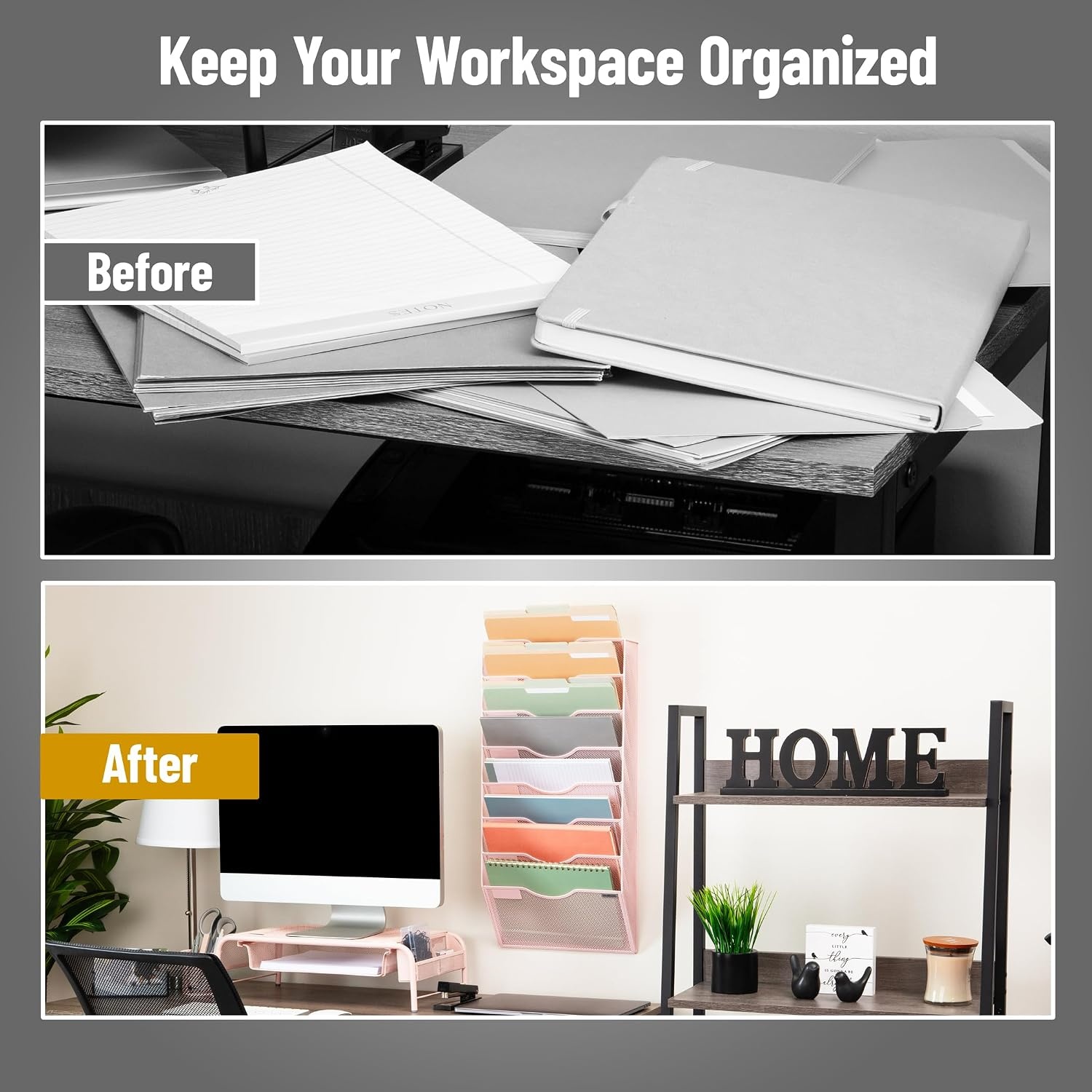image:imageMind Reader Wall Mounted File Organizer Black 8 TierPink