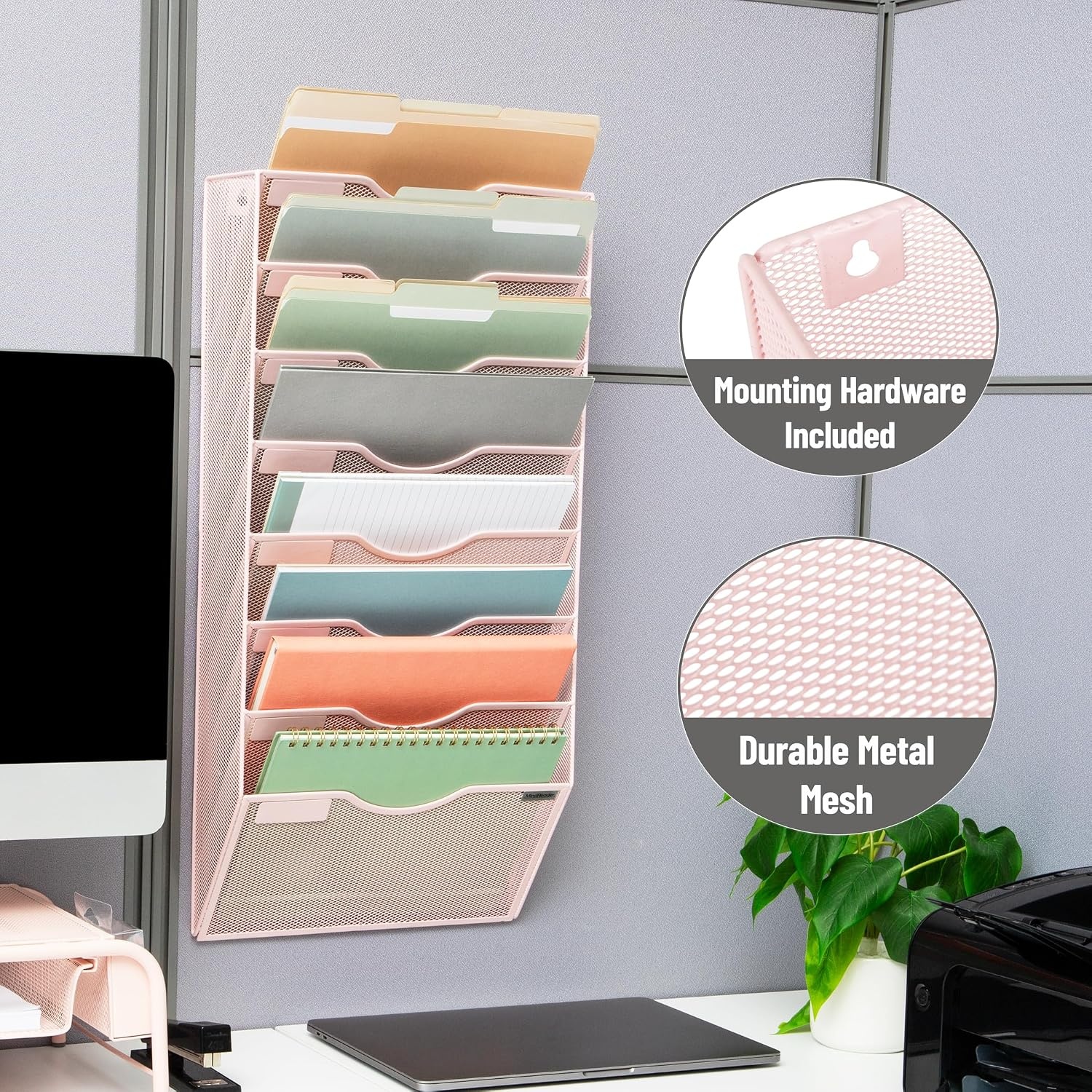 image:imageMind Reader Wall Mounted File Organizer Black 8 TierPink