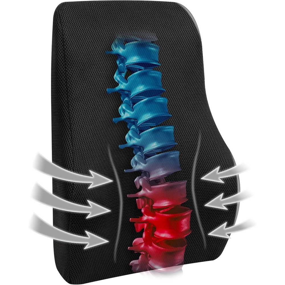 image:imageMind Reader AirCloud Lumbar Cushion Memory Foam Back Support Pillow for Lower Back Pain Relief Adjustable Strap Office Chair and Car Seat PinkBlack
