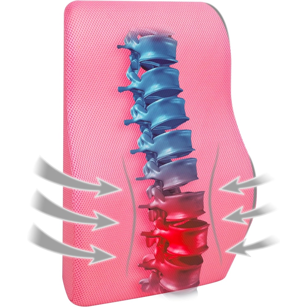 image:imageMind Reader AirCloud Lumbar Cushion Memory Foam Back Support Pillow for Lower Back Pain Relief Adjustable Strap Office Chair and Car Seat PinkPink