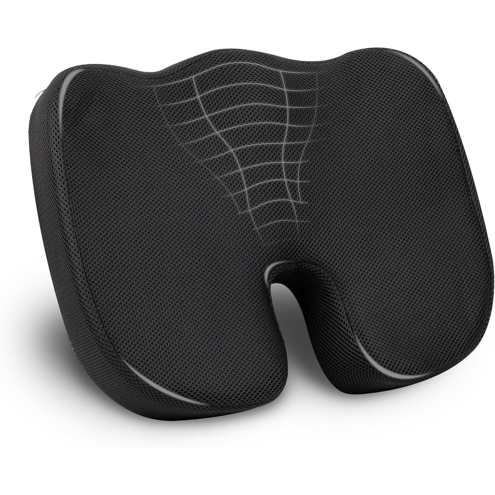 image:imageMind Reader Memory Foam Seat Cushion with AirCloud Technology Tailbone Cutout for Sciatica amp Coccyx Relief NonSlip Office Chair Cushion PinkBlack