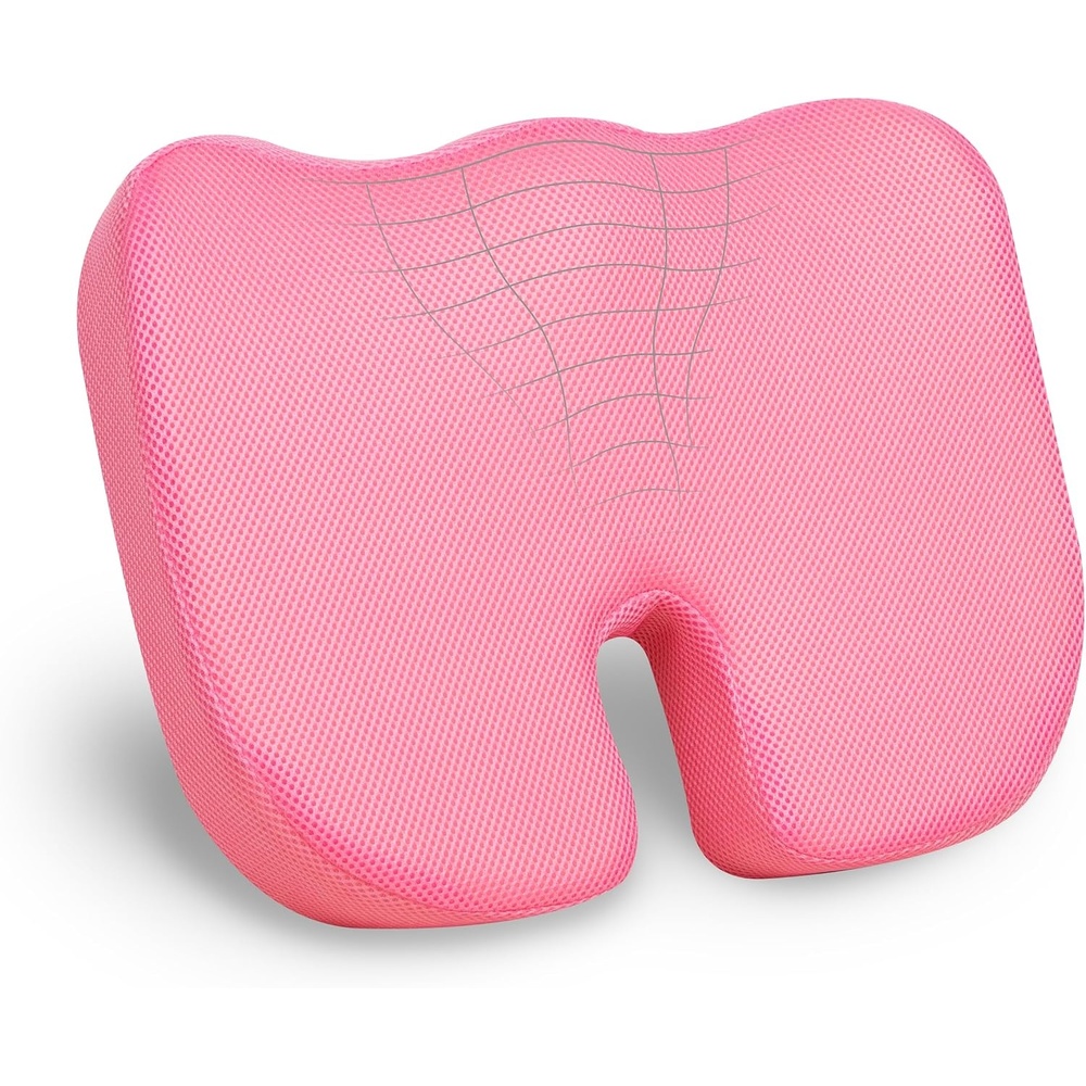 image:imageMind Reader Memory Foam Seat Cushion with AirCloud Technology Tailbone Cutout for Sciatica amp Coccyx Relief NonSlip Office Chair Cushion PinkPink