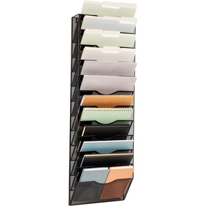 Mind Reader Wall Mounted File Organizer, 12 Tier Wire Mesh Document Holder with Metal Label Plates for Documents, Folders, and Magazines, Black