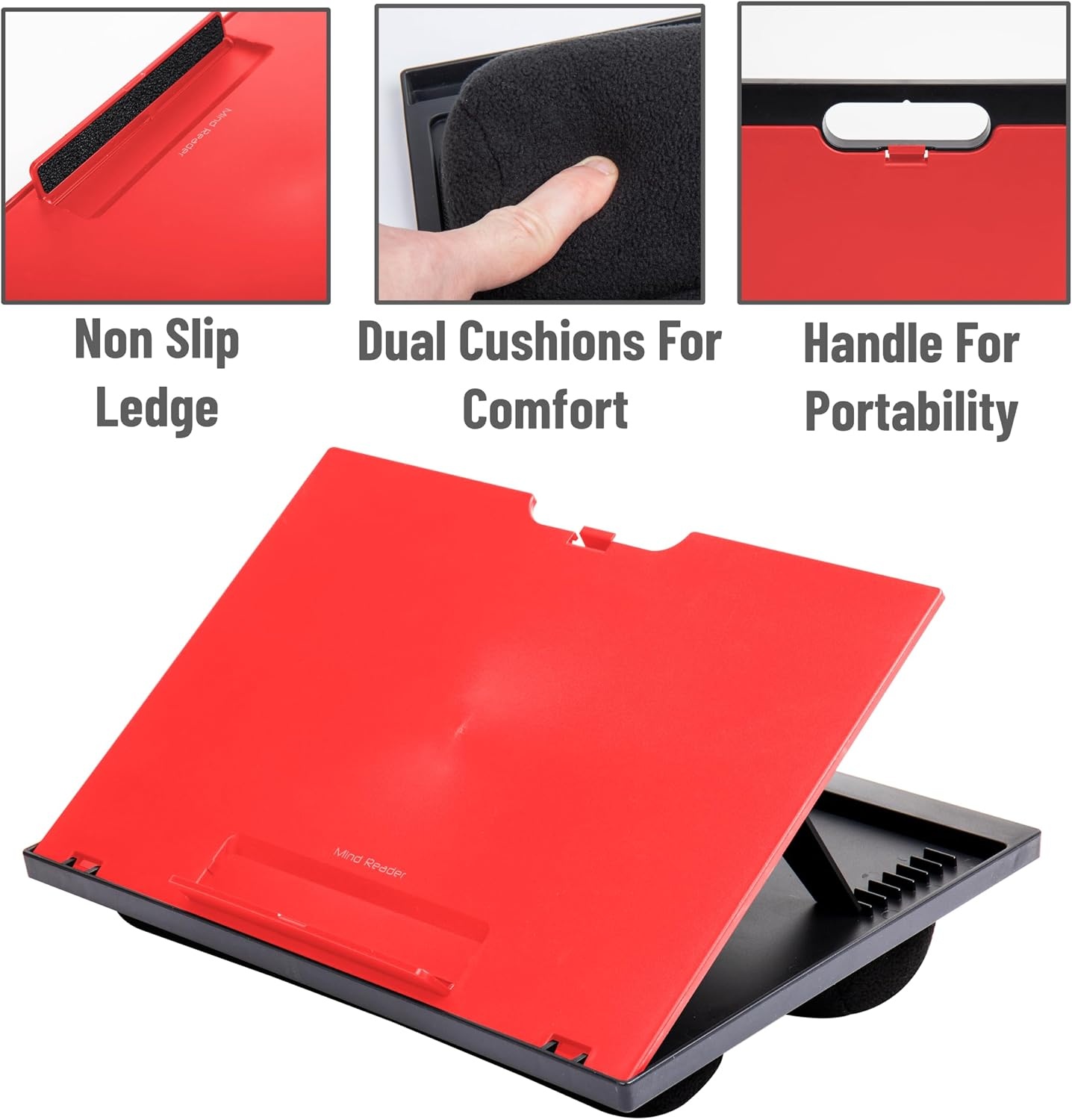 image:imageMind Reader Lap Desk Laptop Stand Bed Tray Collapsible Cushion Portable Dorm Plastic 1475 L x 11 W x 73 H Red