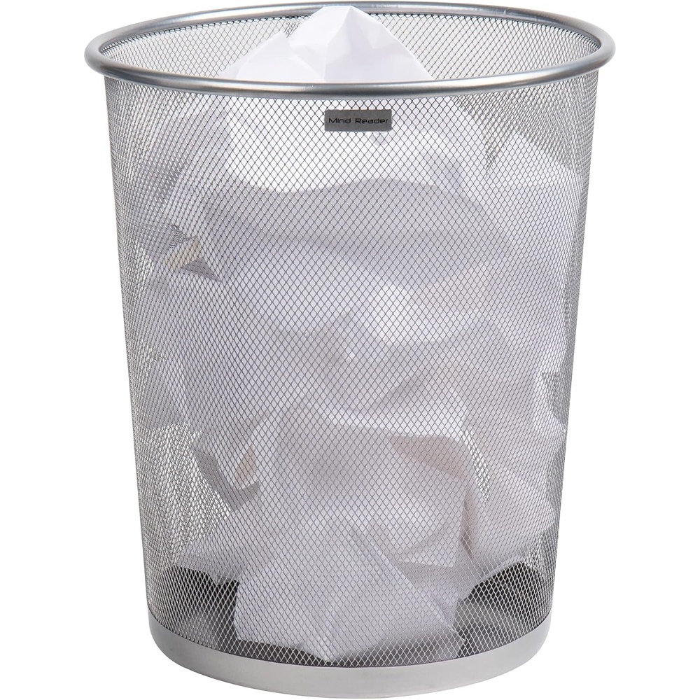 image:imageMind Reader Mesh Trash Can 1665L 44 gal Waste Paper Basket Round Office Metal Mesh BlackSilver