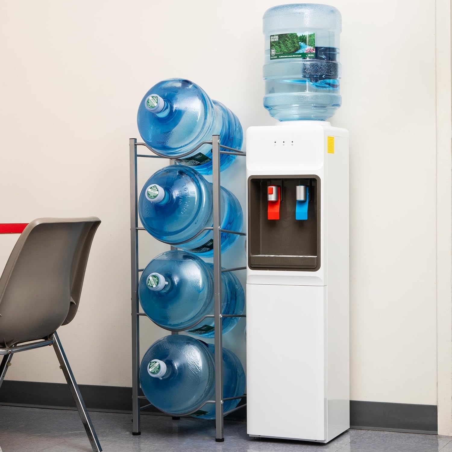 image:imageMind Reader 5 Gallon Water Jug Stand Water Bottle Holder Water Cooler Stand Rack Metal 135L x 135W x 41H Silver4 Tier