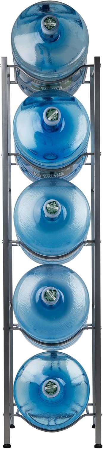 image:imageMind Reader 5 Gallon Water Jug Stand Water Bottle Holder Water Cooler Stand Rack Metal 135L x 135W x 41H Silver5 Tier