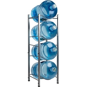 Mind Reader 5 Gallon Water Jug Stand, Water Bottle Holder, Water Cooler Stand, Rack, Metal, 13.5″L x 13.5″W x 41″H, Silver(4 Tier)