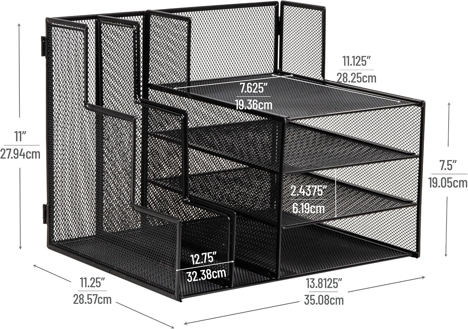 image:imageMind Reader 5 Tier Desk Organizer Black Sliding Trays and Drawer Metal Mesh File Sorter Angled Shelves Divided StorageDesk Organizer and File Holder
