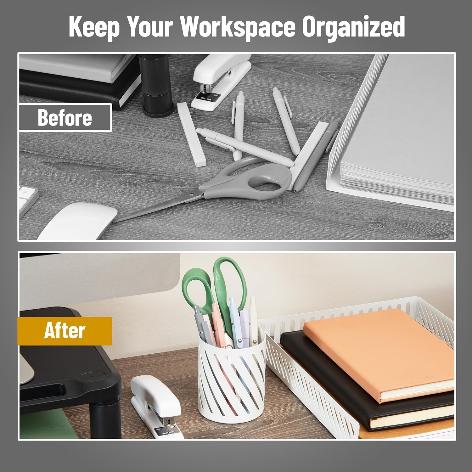 image:imageMind Reader Metal Pen Holder Cup White Desk Organizer for Pens Pencils and Scissors Office Desktop StorageWhite Pen Cup