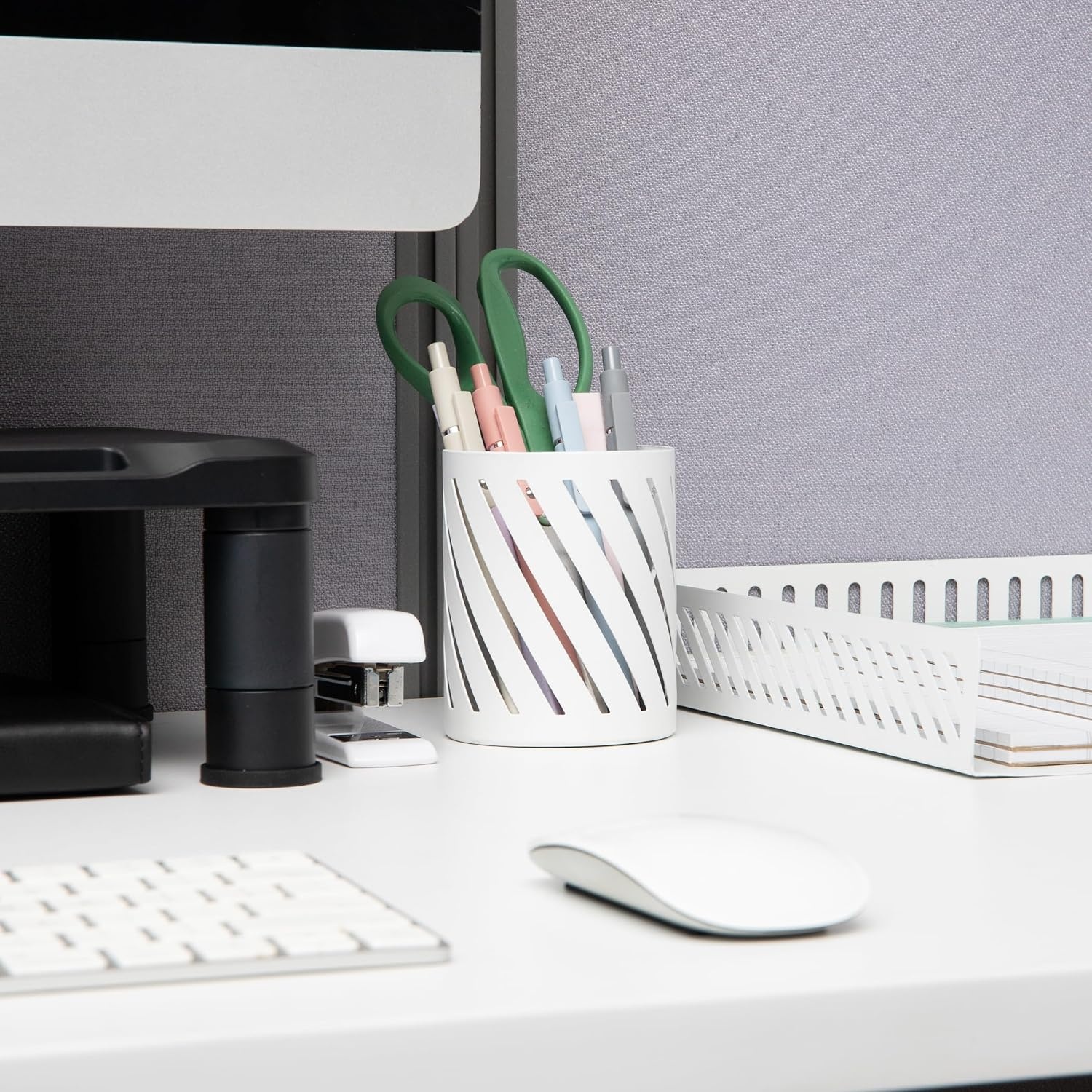 image:imageMind Reader Metal Pen Holder Cup White Desk Organizer for Pens Pencils and Scissors Office Desktop StorageWhite Pen Cup