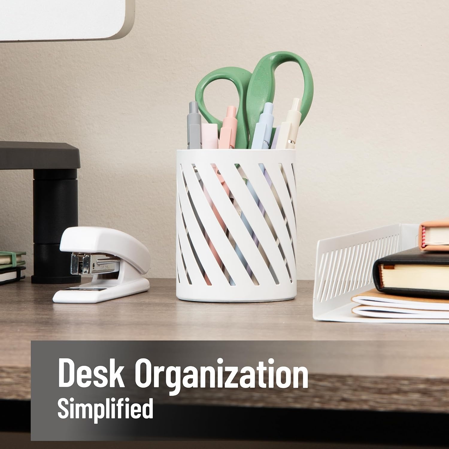 image:imageMind Reader Metal Pen Holder Cup White Desk Organizer for Pens Pencils and Scissors Office Desktop StorageWhite Pen Cup