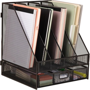 Mind Reader 5 Tier Desk Organizer, Black | Sliding Trays and Drawer, Metal Mesh File Sorter, Angled Shelves, Divided Storage(File Organizer)