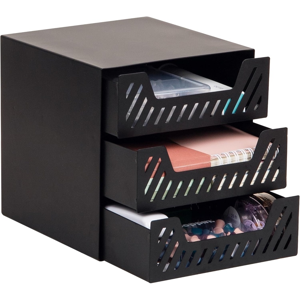image:imageMind Reader Metal Paper Tray Desk Organizer WhiteBlack 3 Drawer Organizer