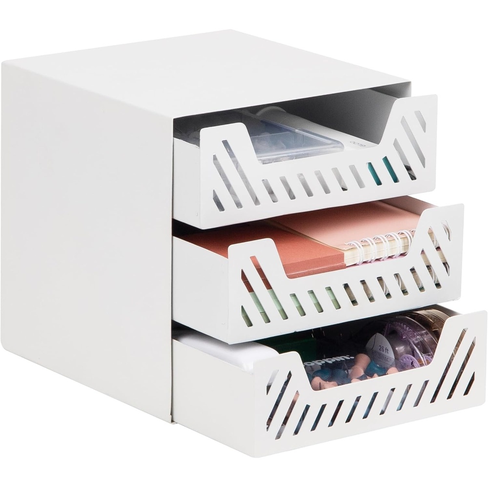 image:imageMind Reader Metal Paper Tray Desk Organizer WhiteWhite 3 Drawer Organizer
