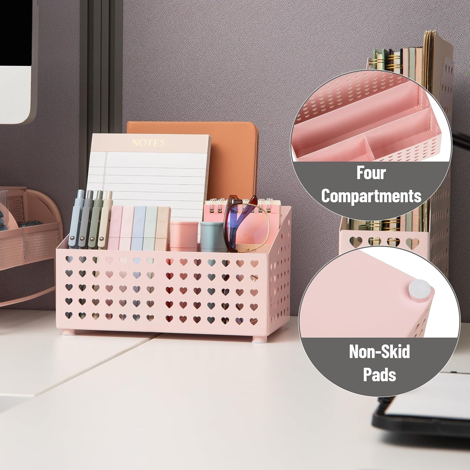 image:imageMind Reader Metal Pen Cup Organizer WhitePink Desktop Organizer
