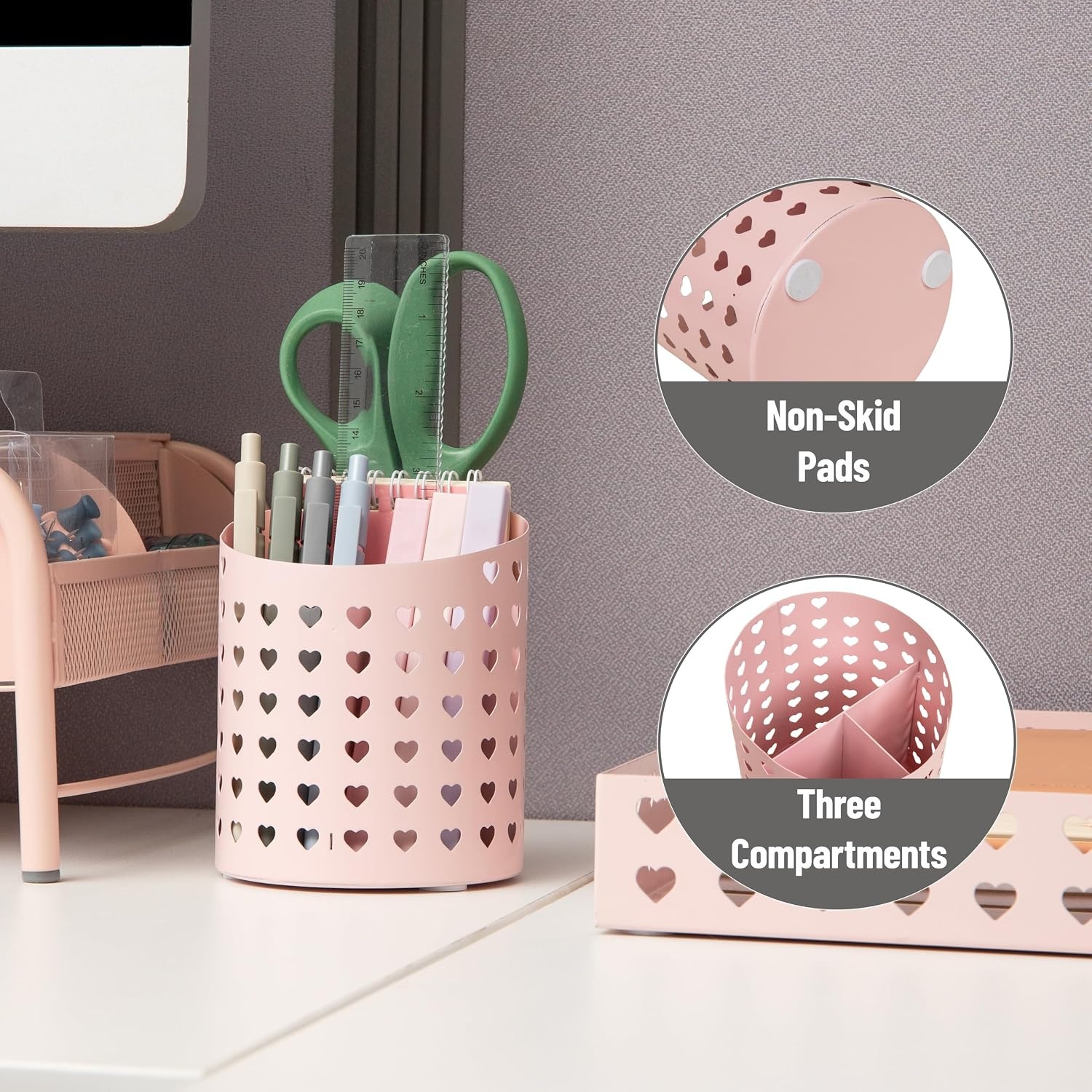 image:imageMind Reader Metal Pen Cup Organizer WhitePink Pen Cup