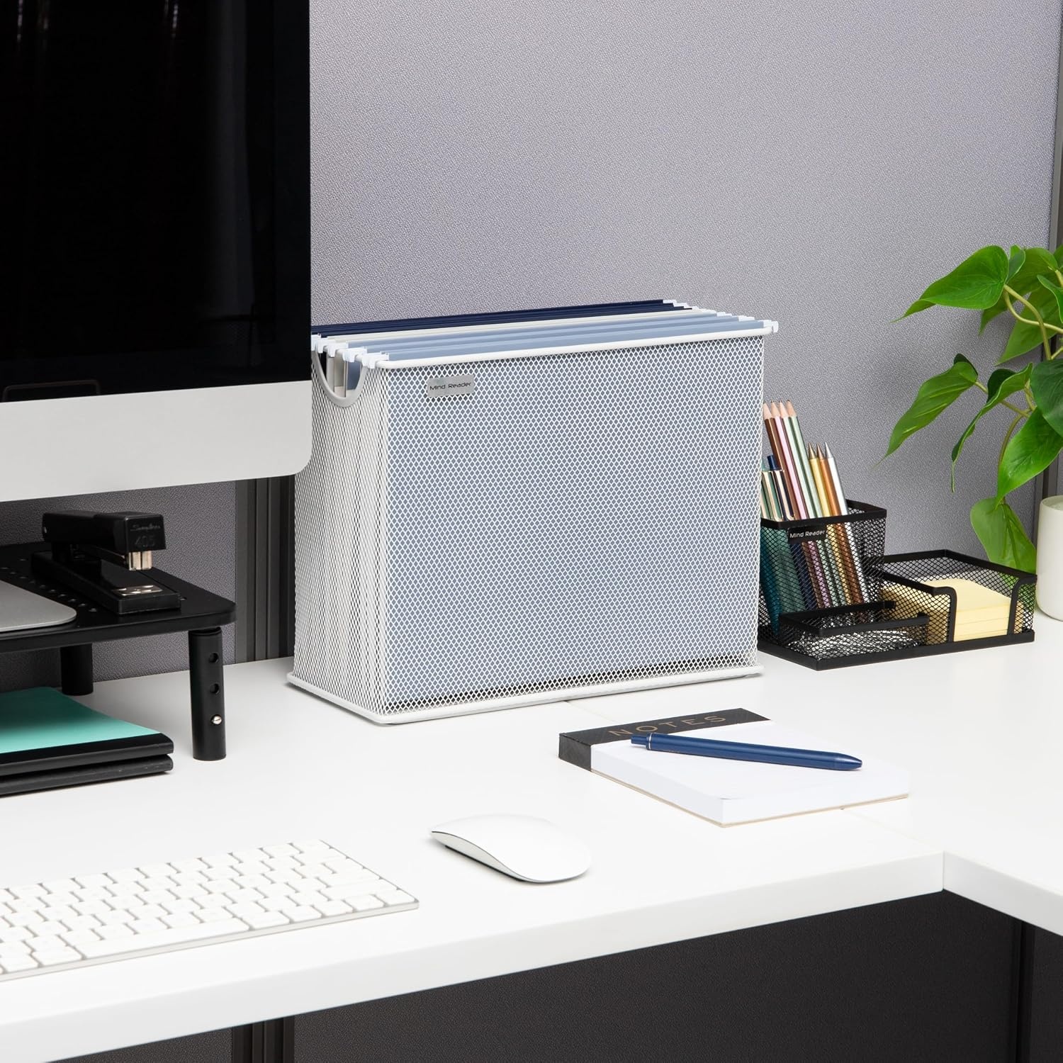 image:imageMind Reader Vertical File Storage Desktop Organizer Hanging Files Office Metal Mesh 1225L x 55W x 10H White