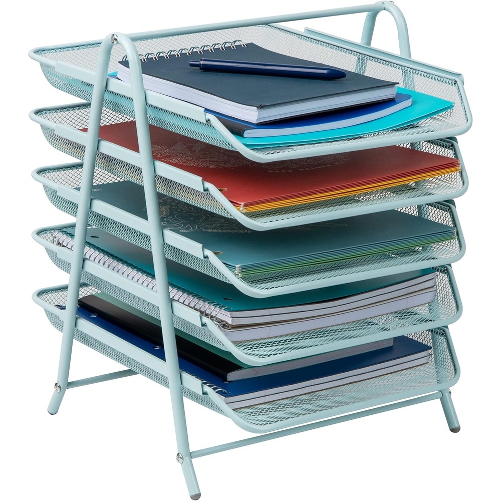image:imageMind Reader 5Tier Paper Tray Desktop Organizer File Storage Office Metal Mesh 1175L x 14W x 15H BlueBlue