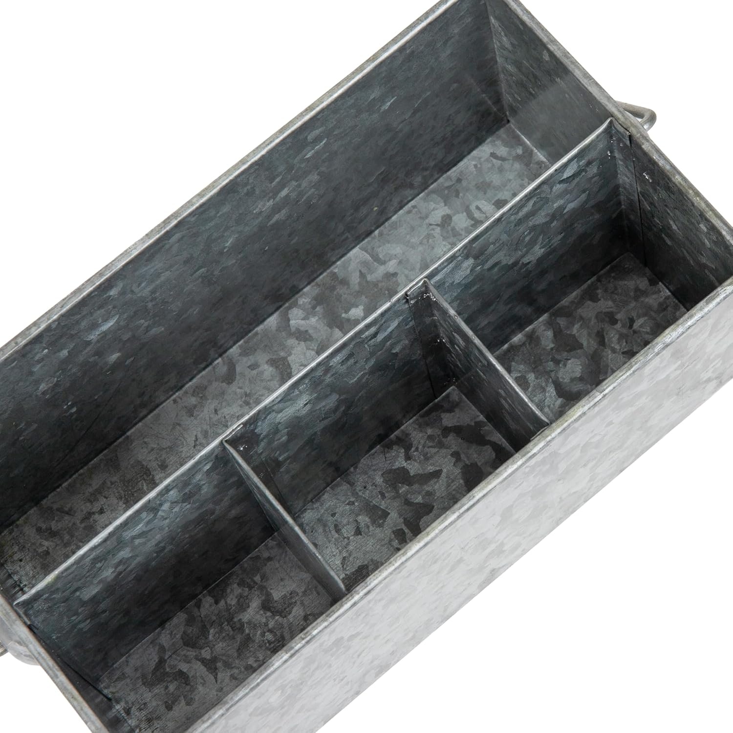 image:imageMind Reader 4Compartment Metal Organizer Caddy with Handle MultiPurpose Storage Galvanized Metal 925L x 5W x 45H SilverOne Size