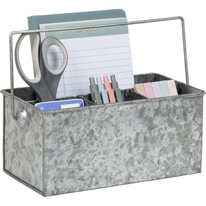 Mind Reader 4-Compartment Metal Organizer Caddy with Handle, Multi-Purpose Storage, Galvanized Metal, 9.25″L x 5″W x 4.5″H, Silver(One Size)