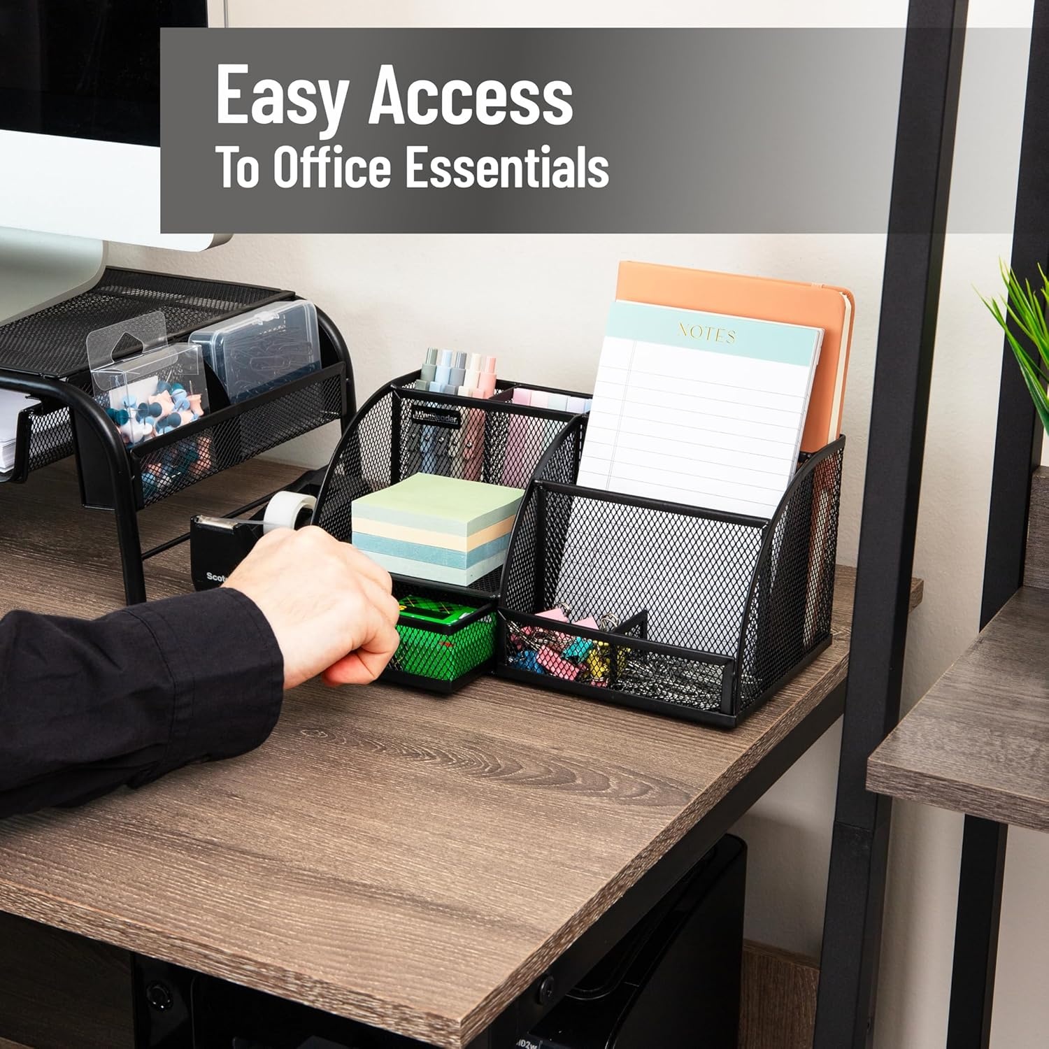 image:imageMind Reader 7Compartment Plastic Desktop Organizer with Drawer BlackBlack Metal