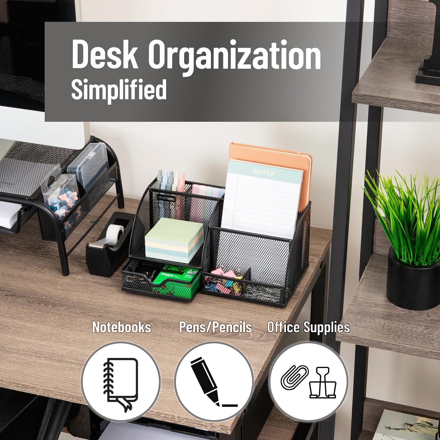 image:imageMind Reader 7Compartment Plastic Desktop Organizer with Drawer BlackBlack Metal