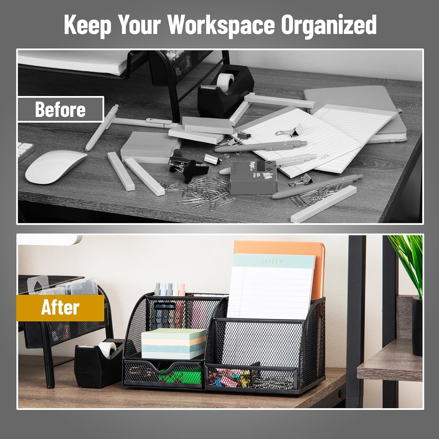 image:imageMind Reader 7Compartment Plastic Desktop Organizer with Drawer BlackBlack Metal
