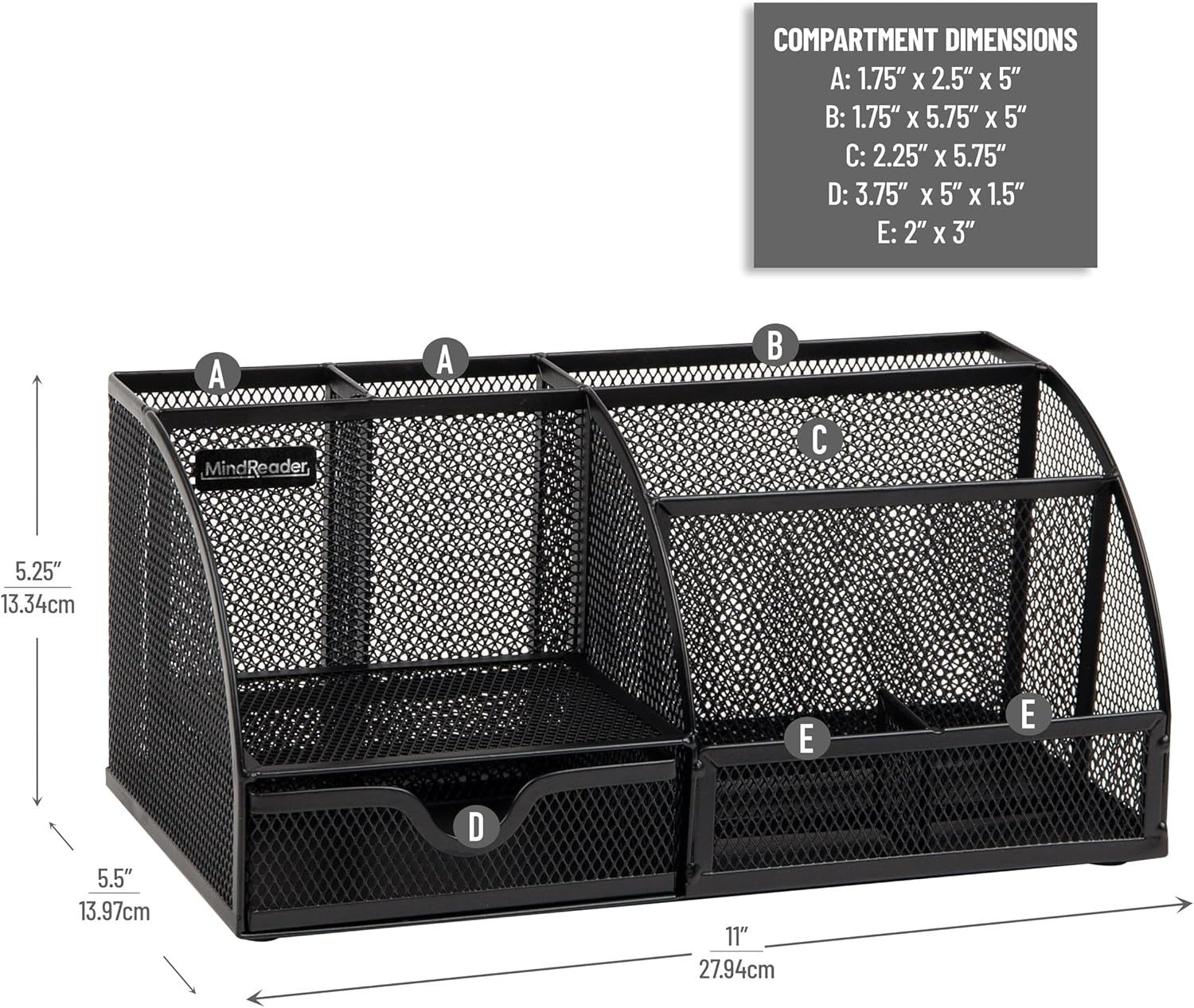 image:imageMind Reader 7Compartment Plastic Desktop Organizer with Drawer BlackBlack Metal