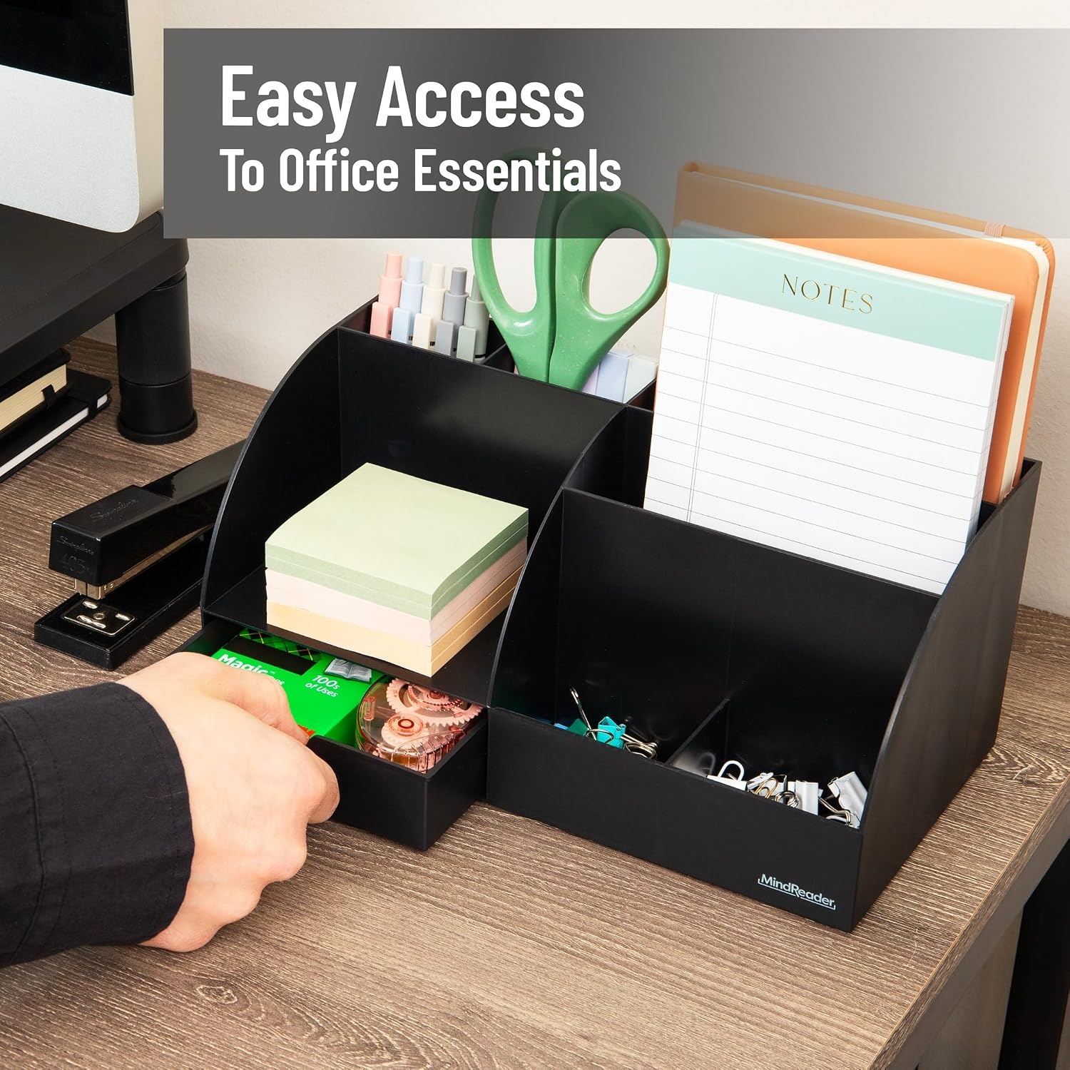 image:imageMind Reader 7Compartment Plastic Desktop Organizer with Drawer BlackBlack Plastic