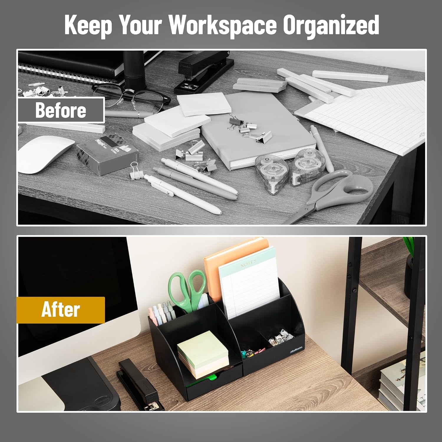 image:imageMind Reader 7Compartment Plastic Desktop Organizer with Drawer BlackBlack Plastic