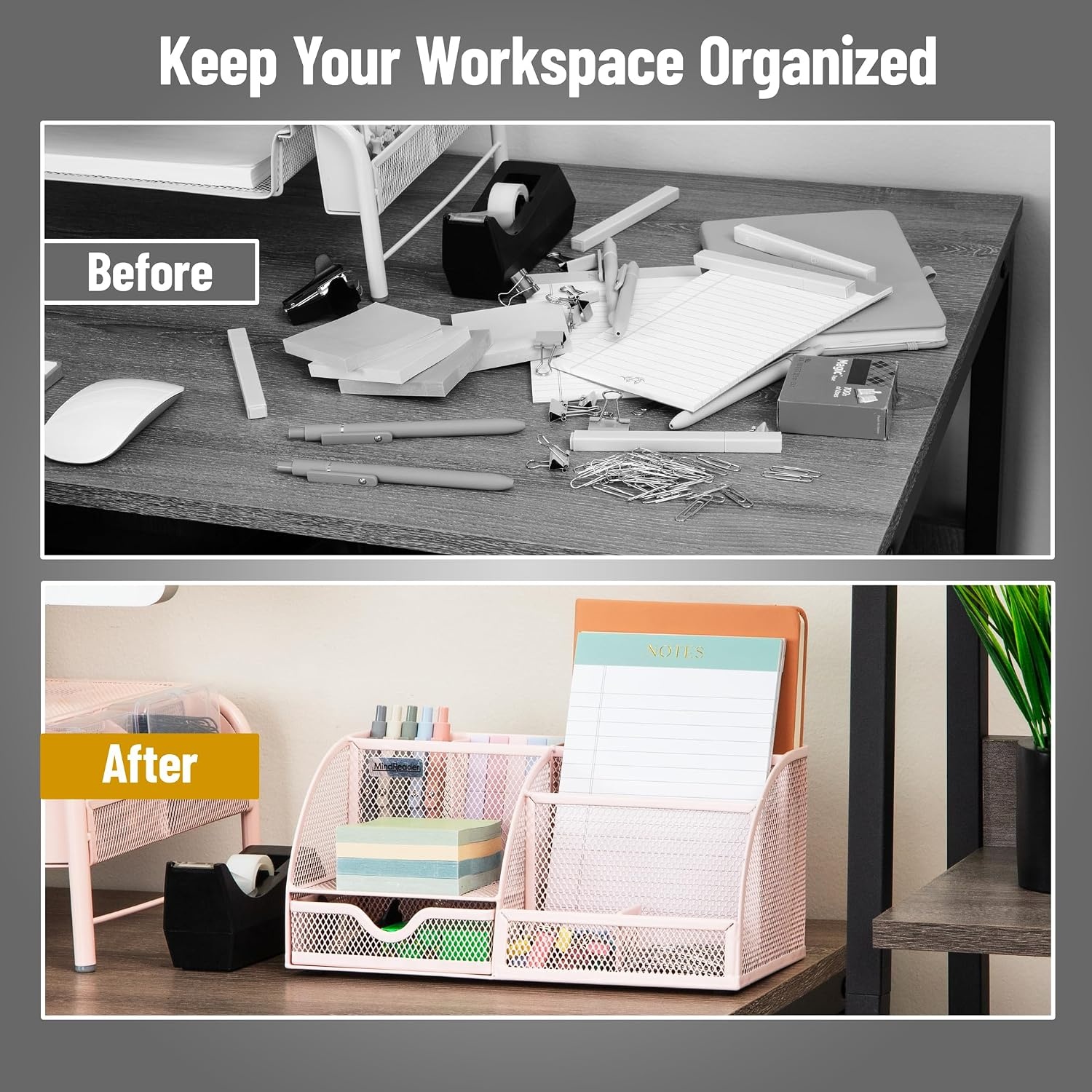 image:imageMind Reader 7Compartment Plastic Desktop Organizer with Drawer BlackPink Metal
