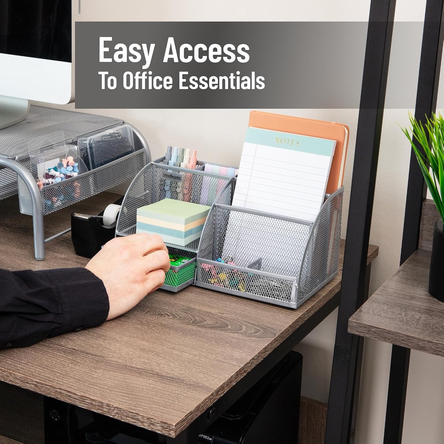 image:imageMind Reader 7Compartment Plastic Desktop Organizer with Drawer BlackSilver Metal