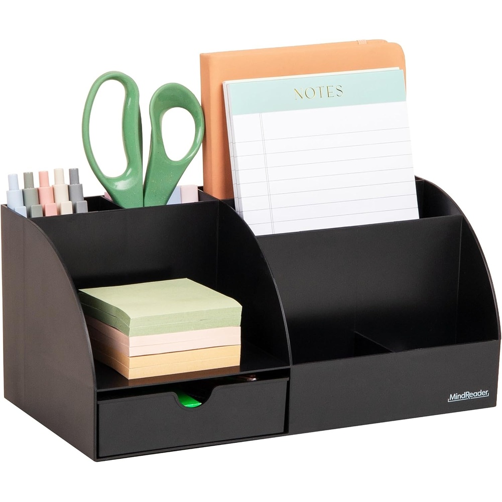 image:imageMind Reader 7Compartment Plastic Desktop Organizer with Drawer BlackBlack Plastic