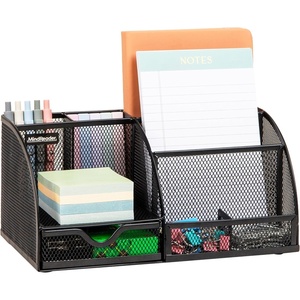 Mind Reader 7-Compartment Plastic Desktop Organizer with Drawer, Black(Black Metal)