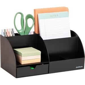 Mind Reader 7-Compartment Plastic Desktop Organizer with Drawer, Black(Black Plastic)