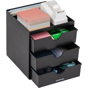 Mind Reader Desktop Organizer with 3 Drawers, Plastic Office Supply Organizer with Divided Top Tray, Black(Black Plastic)